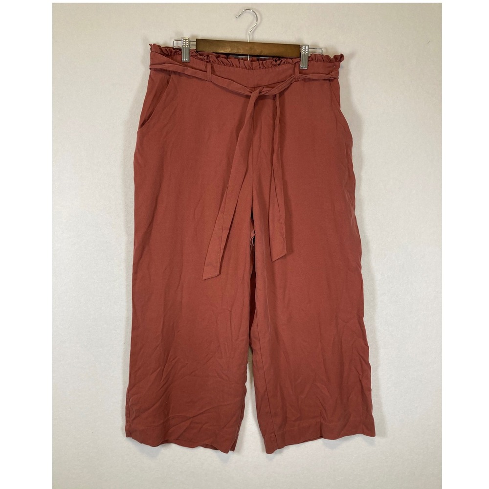 Boho LC Lauren Conrad Women Large Terracotta Lyocell Paperbag Wide Leg Pants